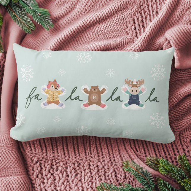 Fa La Sneeuw Engel Bos Dieren Leuke Winter Kussen (Fa La La Snow Angel Woodland Animals Fun Winter Lumbar Pillow)