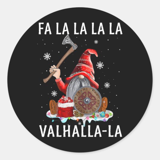 Fa La Valhalla Xmas Gnome Beard Viking Wapen C Ronde Sticker (Voorkant)
