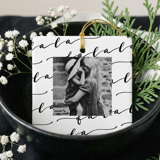 FA LA White & Black Calligraphy met kerstfoto Keramisch Ornament