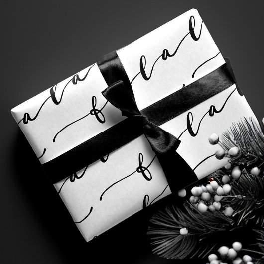 FA LA White & Black Calligraphy met kerstkarol Inpakpapier Vel