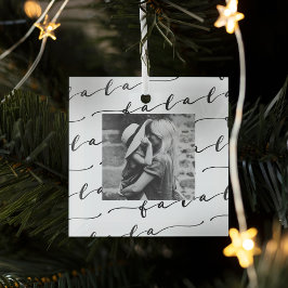 FA LA White Calligraphy met kerstfoto Glas Ornament