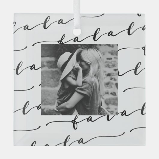 FA LA White Calligraphy met kerstfoto Glas Ornament (Voorkant)