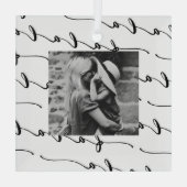 FA LA White Calligraphy met kerstfoto Glas Ornament (Achterkant)