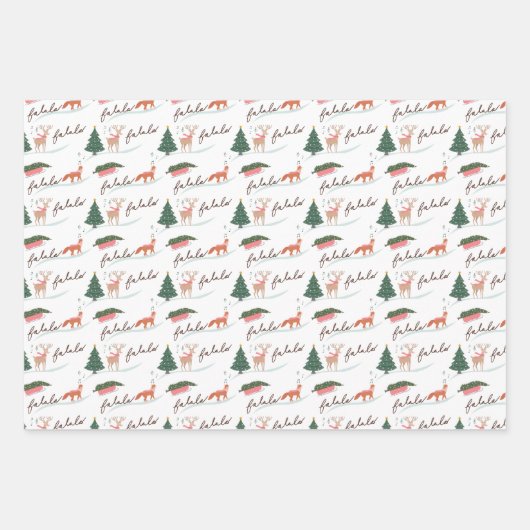 Fa La Winter Wonderland Bosbeesten Inpakpapier Vel (Voorkant)