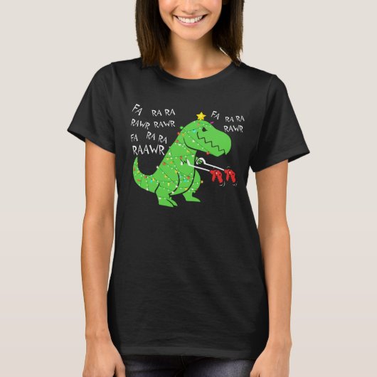 Fa Ra Ra Ra Rawr Kerstmis Funny Dinosaur met Xma T-shirt (Voorkant)