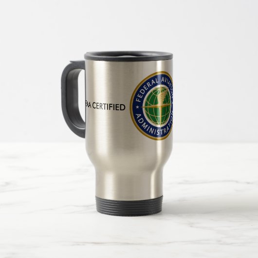 FAA CERTIFIFIED DRONE PILOT TRAVEL MUG REISBEKER (Voorkant links)