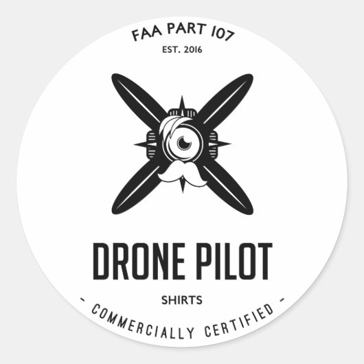 FAA Part 107 Drone Pilot Com. Gecertificeerde Stic Ronde Sticker (Voorkant)
