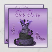 Fab 40 Paarse diva Cake, Sparkle Heels Birthday Kaart (Voorkant / Achterkant)