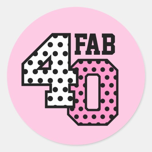 FAB 40e verjaardag ROZE POLKA DOTS V02J Ronde Sticker (Voorkant)