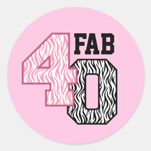FAB 40e verjaardag ROZE ZWART WIT ZEBRA PRINT Ronde Sticker (Voorkant)
