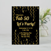 Fab 50 Zwarte en Gold Ribbons Birthday Party Folie Uitnodiging (Staand Voorkant)