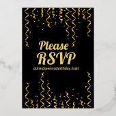 Fab 50 Zwarte en Gold Ribbons Birthday Party Folie Uitnodiging (Achterkant)