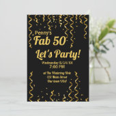 Fab 50 Zwarte en Gold Ribbons Birthday Party Kaart (Staand voorkant)