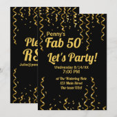 Fab 50 Zwarte en Gold Ribbons Birthday Party Kaart (Voorkant / Achterkant)