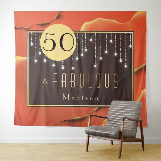 Fab 50ste verjaardag Cool Elegant Sinaasappel wand Wandkleed (In Situ (horizontaal))