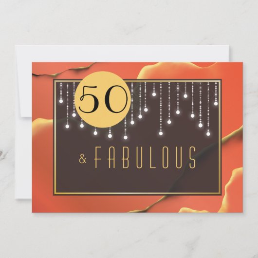 Fab 50th Birthday Elegant Red Invitation Kaart (Voorkant)