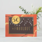 Fab 50th Birthday Elegant Red Invitation Kaart (Staand voorkant)