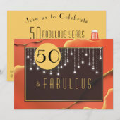 Fab 50th Birthday Elegant Red Invitation Kaart (Voorkant / Achterkant)