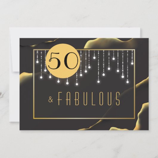 Fab 50th Birthday Golden Black Invitation Kaart (Voorkant)