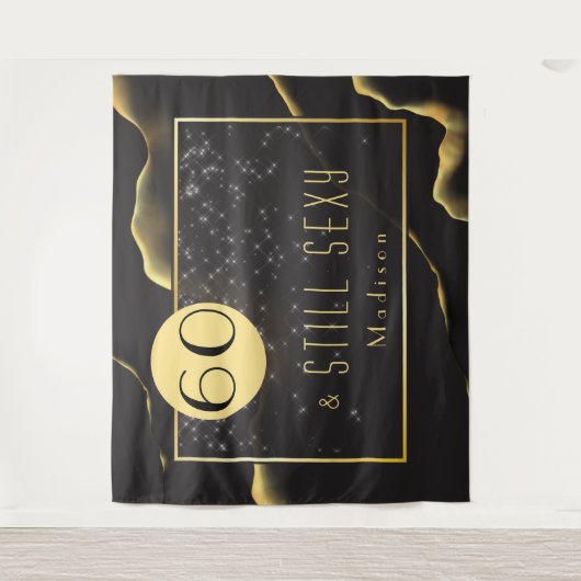 Fab 60ste verjaardag Cool Inky Black Tapestry Wandkleed (Voorkant)