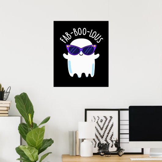 Fab-Boo-Lous Funny Ghost Pun Dark BG Poster (Thuiskantoor)