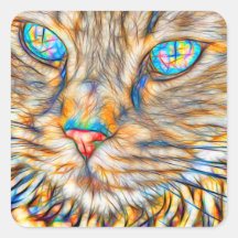 Fab Cat Art Vierkante Stickers - Glossy