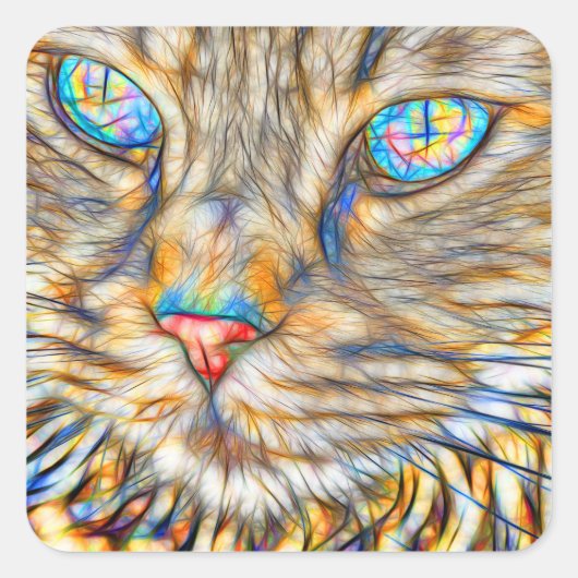 Fab Cat Art Vierkante Stickers - Glossy (Voorkant)