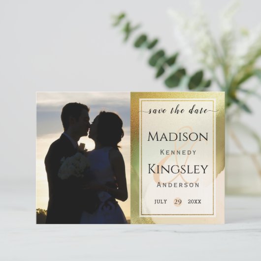 Fab Chartreuse 🤵 Trouwde op budget: dapper en sti Save The Date (Staand voorkant)