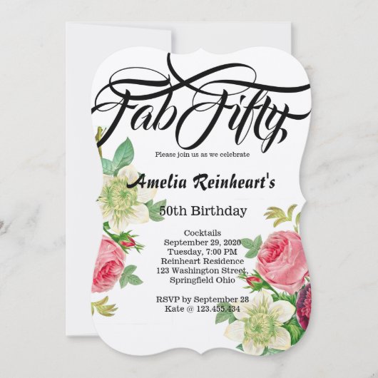 Fab Fifty 50 Verjaardagsfeest  Botany Flower Kaart (Voorkant)