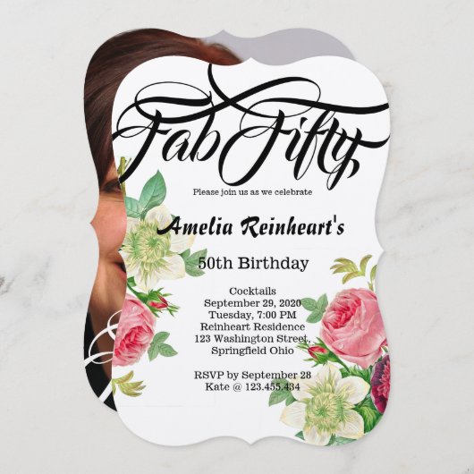 Fab Fifty 50 Verjaardagsfeest  Botany Flower Kaart (Voorkant / Achterkant)