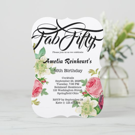 Fab Fifty 50 Verjaardagsfeest  Botany Flower Kaart (Staand voorkant)