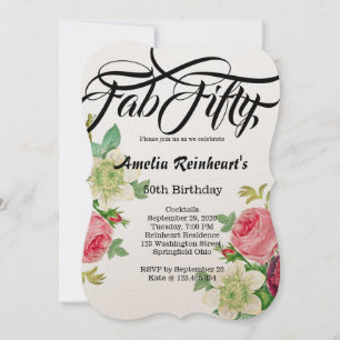 Fab Fifty 50 Verjaardagsfeest  Botany Flower Kaart