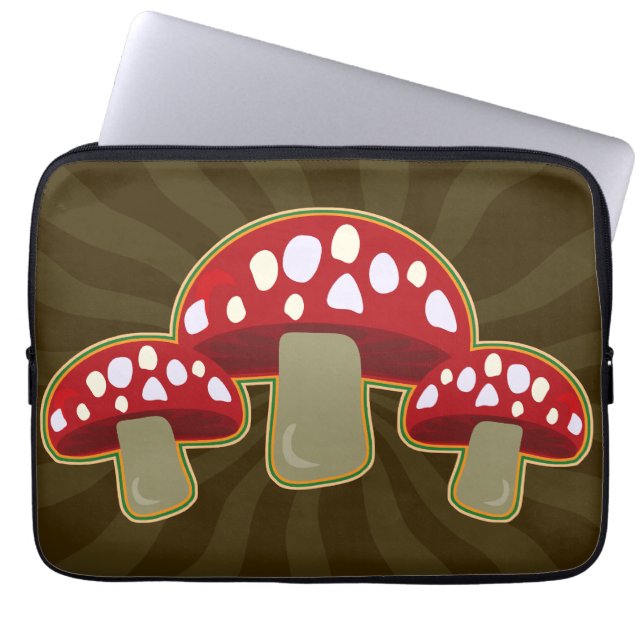 Fab Fungi Mushrooms Happy Pattern Laptop Sleeve (Voorkant)
