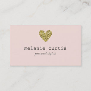 Fab Gold Faux Glitter Heart Pink Visitekaartje