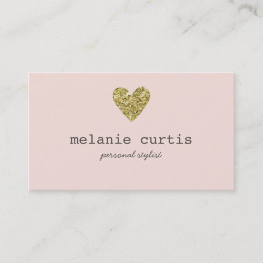Fab Gold Faux Glitter Heart Pink Visitekaartje (Voorkant)