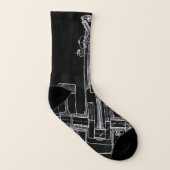 FaB MeChaNiCal DrAwinG BlUEpRiNT BlAcK AnD WhITe! Sokken (Rechts - buiten)