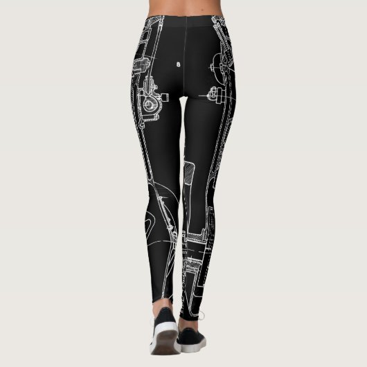 FAB MECHANICAL DRAWING BLUEPRINT BLACK WHITE LEGGINGS (Achterkant)