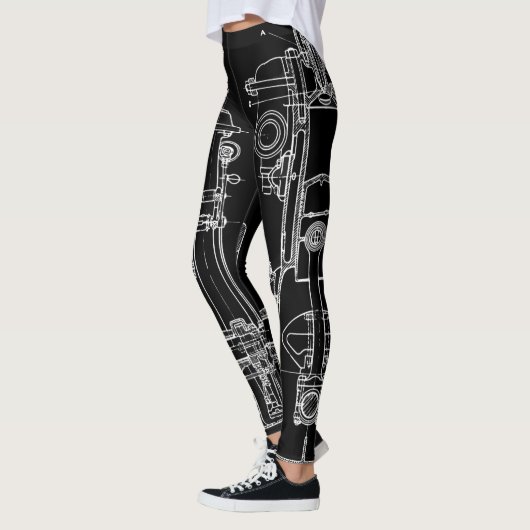 FAB MECHANICAL DRAWING BLUEPRINT BLACK WHITE LEGGINGS (Links)