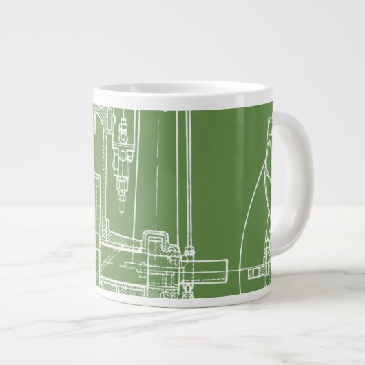 FaB MeChaNiCal DrAwinG BlUEpRiNT gReeN AnD WhITe! Grote Koffiekop (Voorkant rechts)
