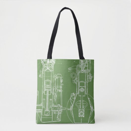 FAB MECHANICAL DRAWING BLUEPRINT green WHITE Tote Bag (Voorkant)