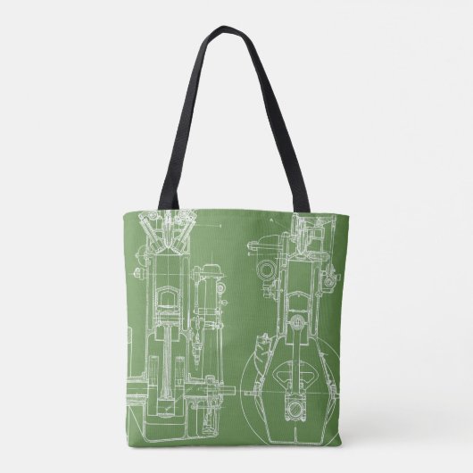 FAB MECHANICAL DRAWING BLUEPRINT green WHITE Tote Bag (Achterkant)