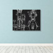 FAB MECHANISCHE TEKENING BLAUWDRUK ZWART WIT CANVAS AFDRUK (Insitu (Houten vloer))