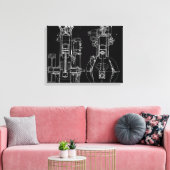 FAB MECHANISCHE TEKENING BLAUWDRUK ZWART WIT CANVAS AFDRUK (Insitu (Woonkamer))