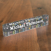 Fab-Muzieknoten op zwart, Musicaan Gift Naambordje (Zijkant)