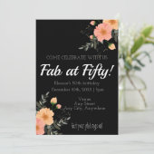 Fab op 50 verjaardagskaart. Rozen op zwart. bewerk Kaart (Staand voorkant)