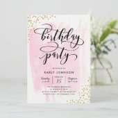 Fab Pink Waterverf Gold Confetti Birthday Party Kaart (Staand voorkant)