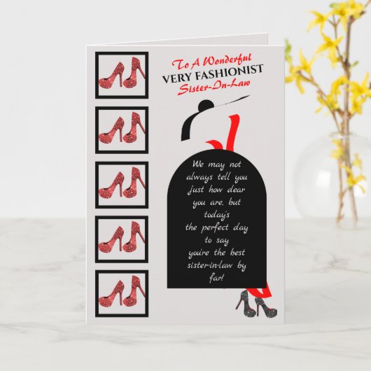 Fab Silhouette Glam Shoes Red Black Happy Birthday Kaart (Gele Bloem)