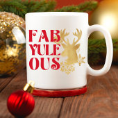 Fab-Yule-Ous Christmas Reindeer Red and Gold Mok