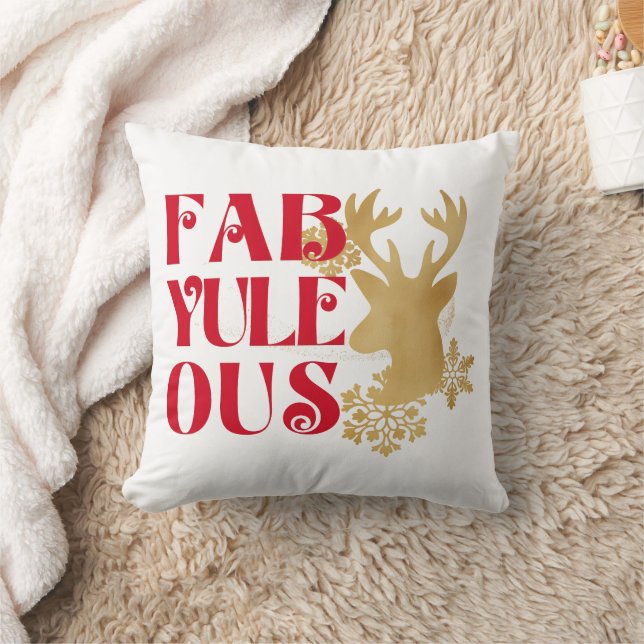 Fab-Yule-Ous Kerst Reindeer Rood & Goud Kussen (Deken)
