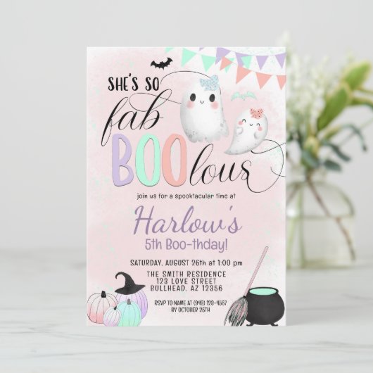FabBOOlous Ghost Pastel Halloween Verjaardag Kaart (Staand voorkant)